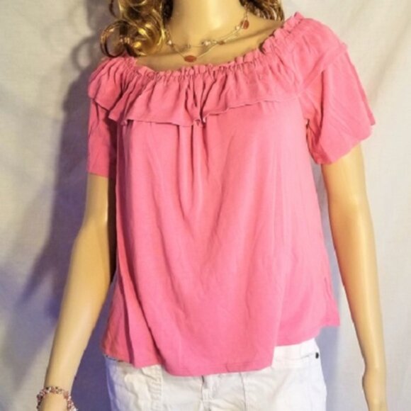 Pink Raspberry Off the Shoulder Ruffle Top - Picture 2 of 5